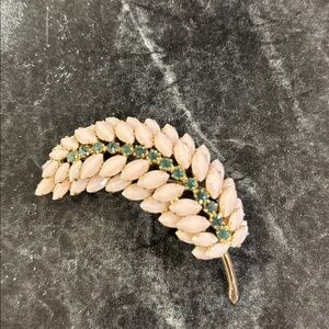 Opaque pink navettes, teal rhinestones